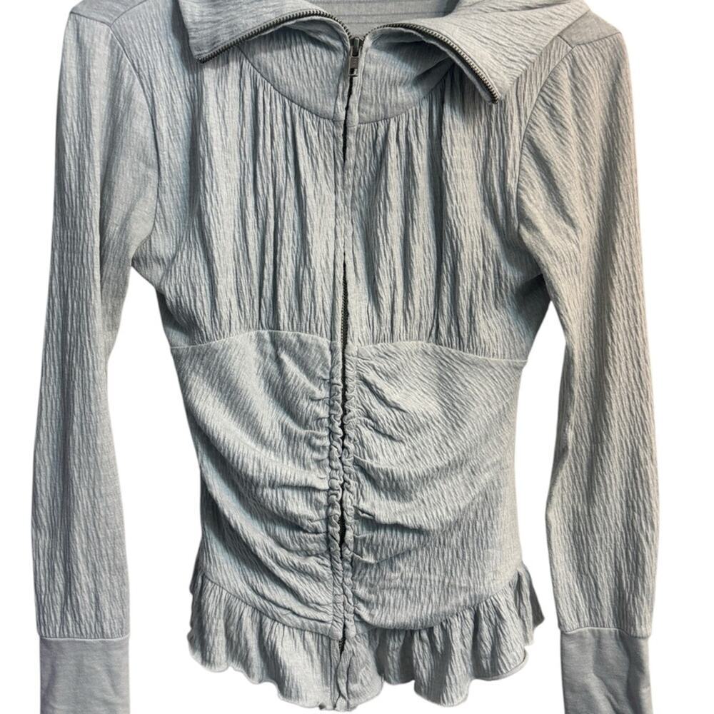 Anthropologie Eloise thin cream Gray peplum zipper sweater fitted Small